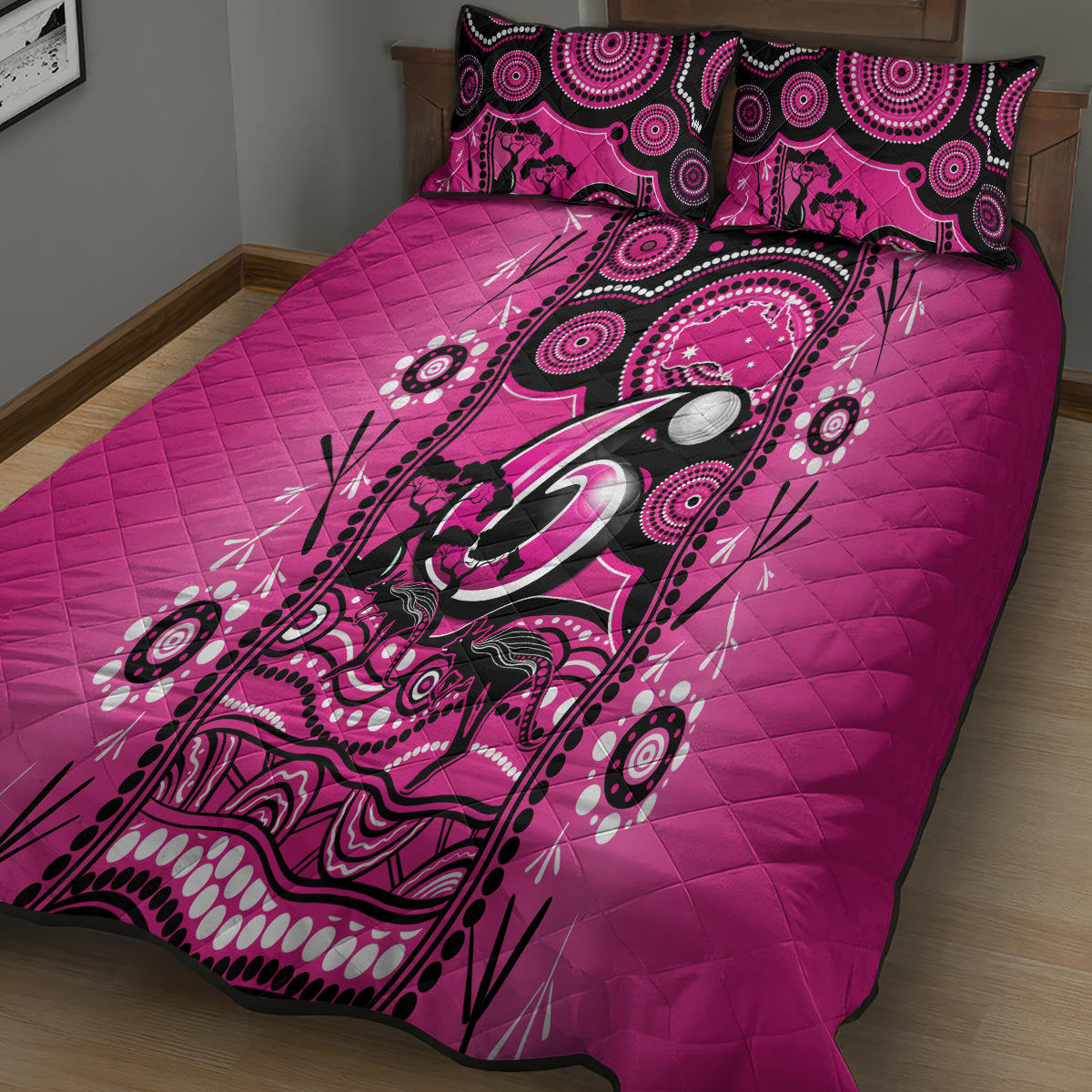 Sydney Sixers Cricket Quilt Bed Set Happy Australia Day Aboriginal Art - Vibe Hoodie Shop