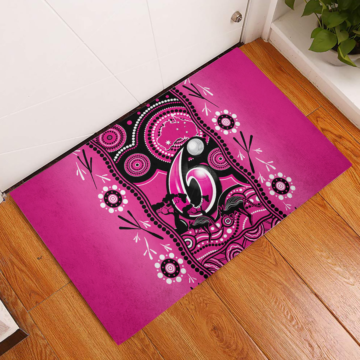 sydney-sixers-cricket-rubber-doormat-happy-australia-day-aboriginal-art