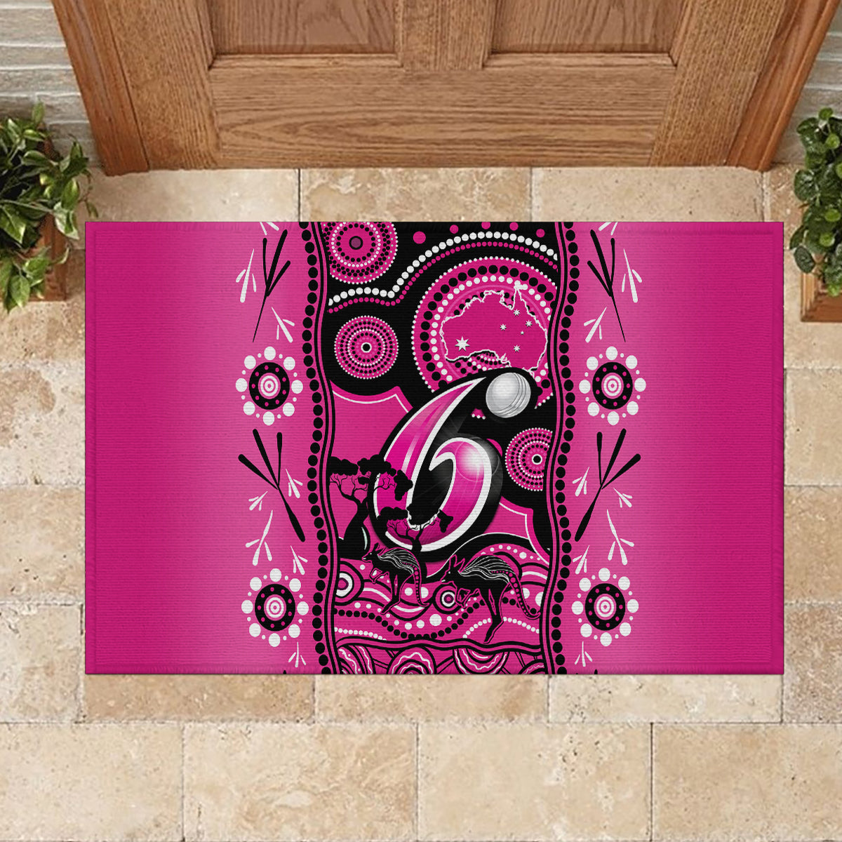 sydney-sixers-cricket-rubber-doormat-happy-australia-day-aboriginal-art