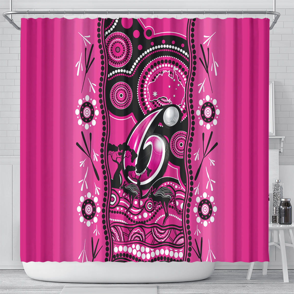 sydney-sixers-cricket-shower-curtain-happy-australia-day-aboriginal-art