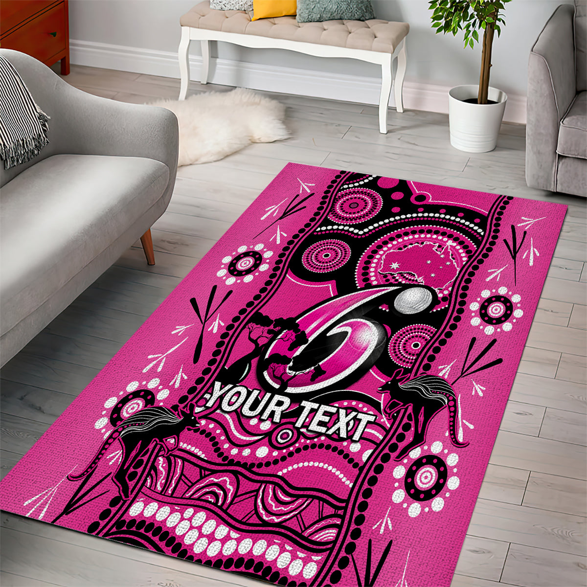 Custom Sydney Sixers Cricket Area Rug Happy Australia Day Aboriginal Art - Vibe Hoodie Shop