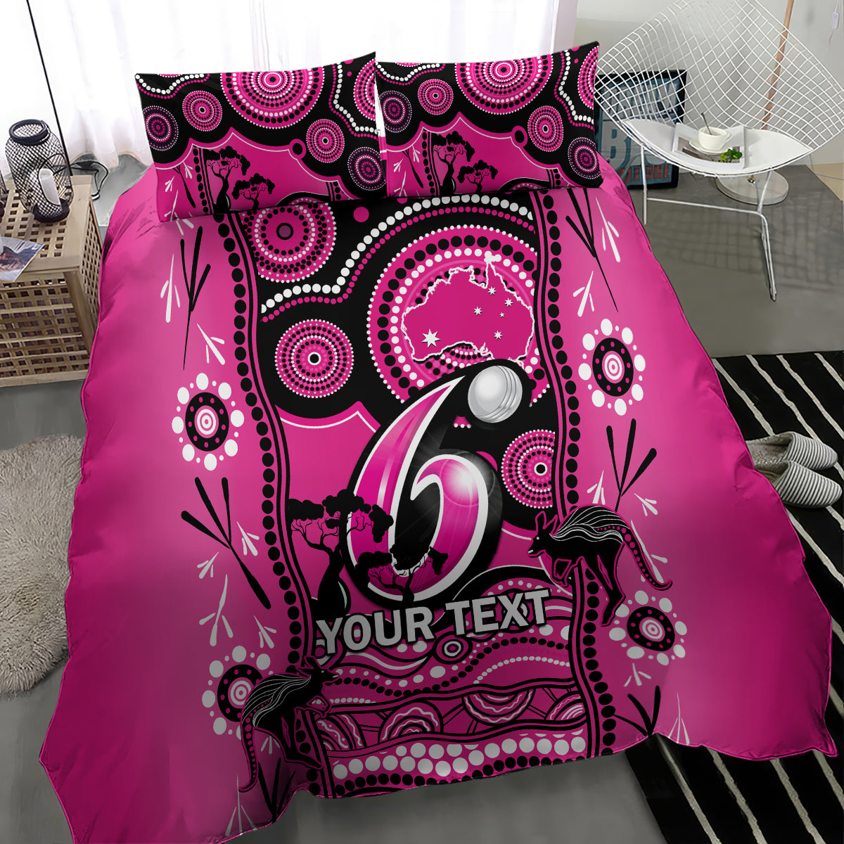 Custom Sydney Sixers Cricket Bedding Set Happy Australia Day Aboriginal Art - Vibe Hoodie Shop