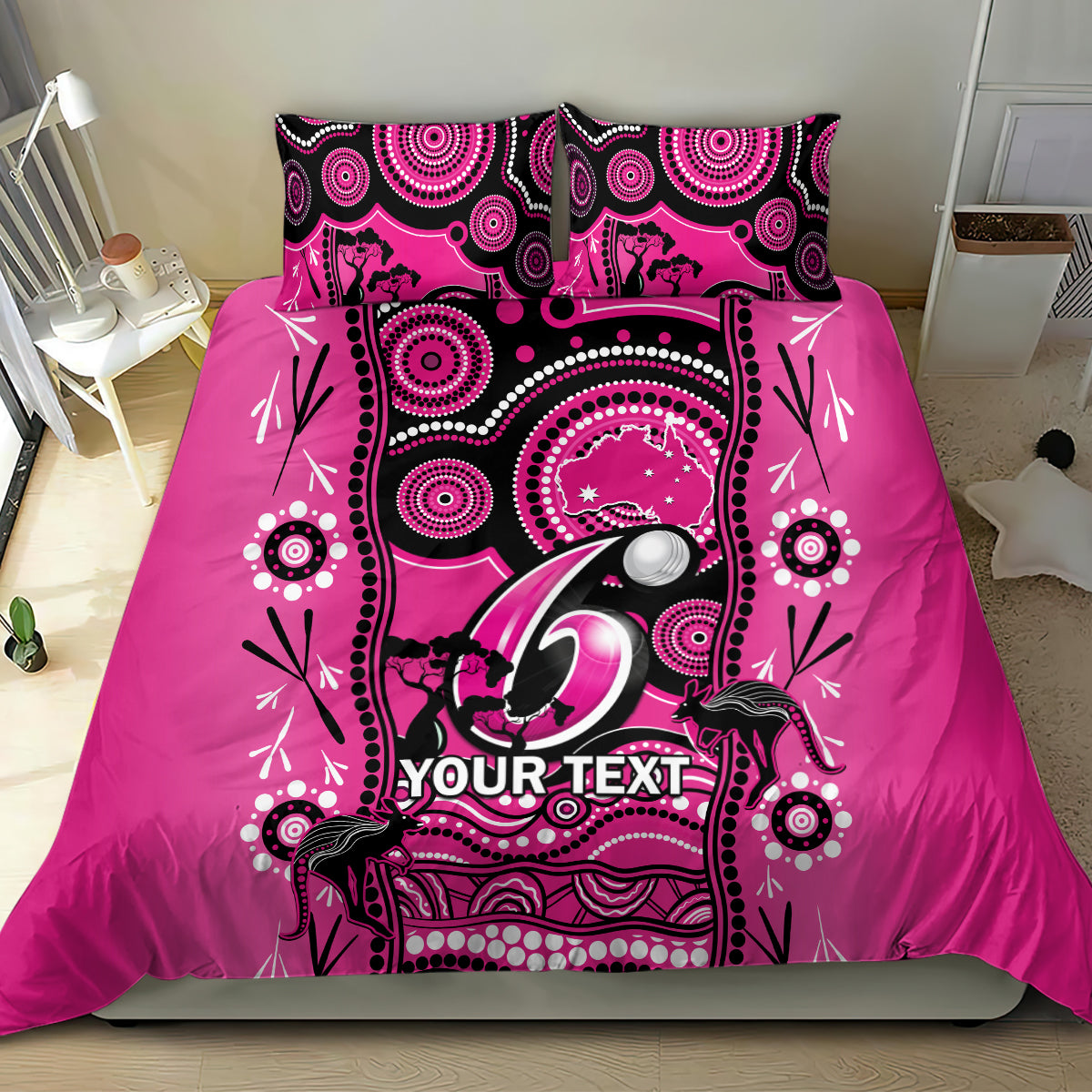 Custom Sydney Sixers Cricket Bedding Set Happy Australia Day Aboriginal Art - Vibe Hoodie Shop