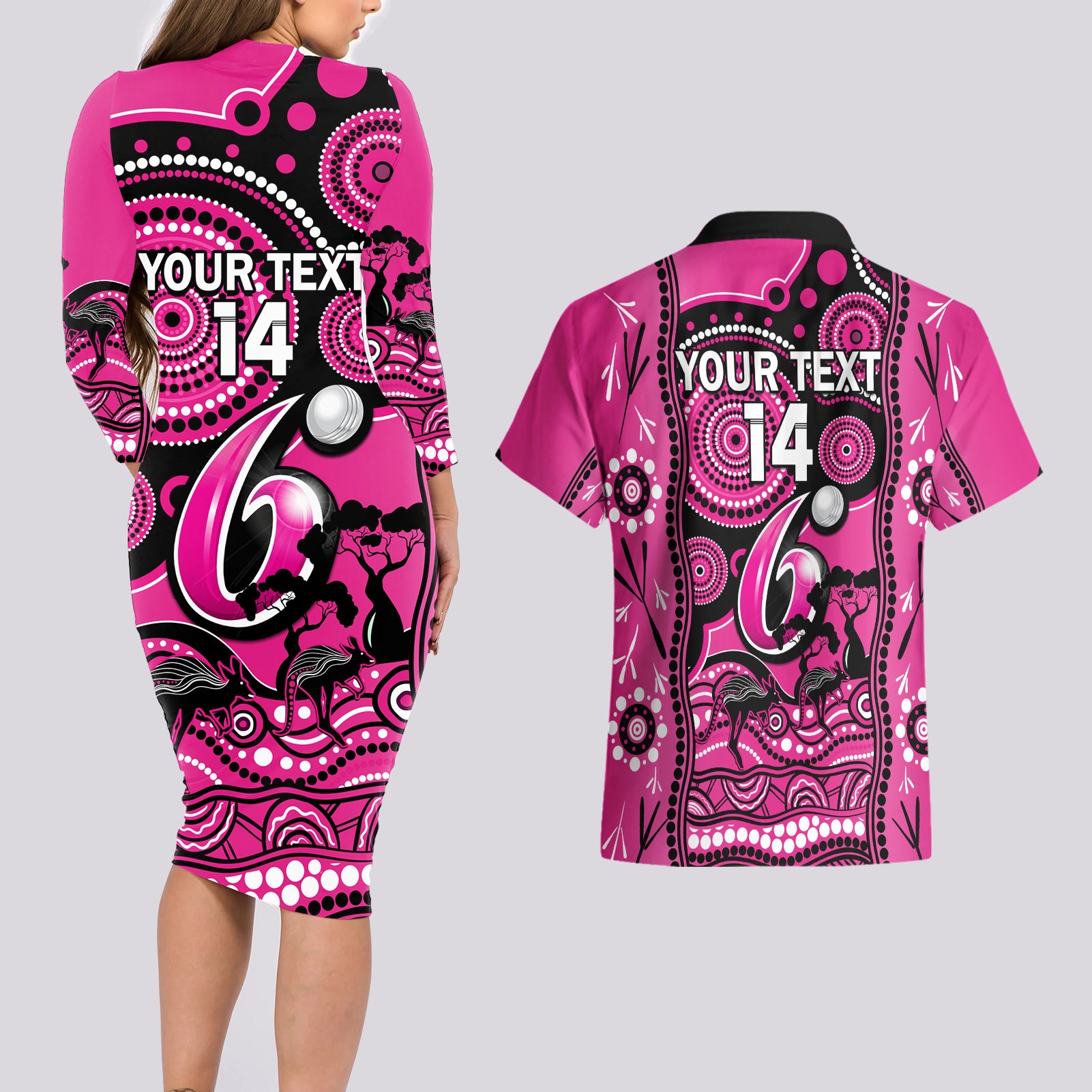 custom-sydney-sixers-cricket-couples-matching-long-sleeve-bodycon-dress-and-hawaiian-shirt-happy-australia-day-aboriginal-art