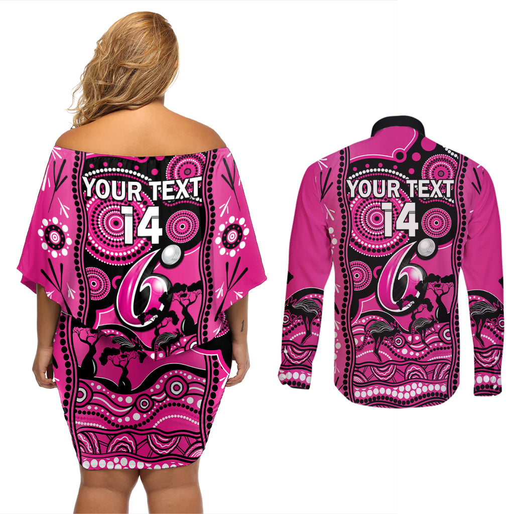 custom-sydney-sixers-cricket-couples-matching-off-shoulder-short-dress-and-long-sleeve-button-shirt-happy-australia-day-aboriginal-art