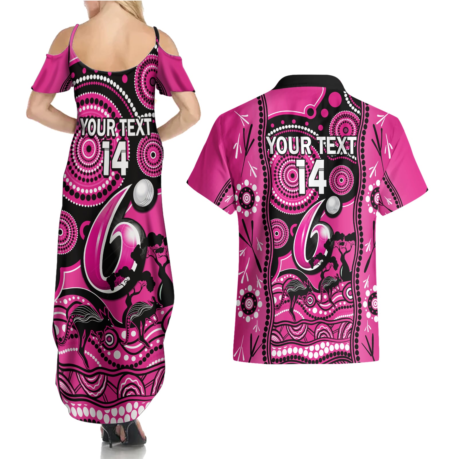 custom-sydney-sixers-cricket-couples-matching-summer-maxi-dress-and-hawaiian-shirt-happy-australia-day-aboriginal-art