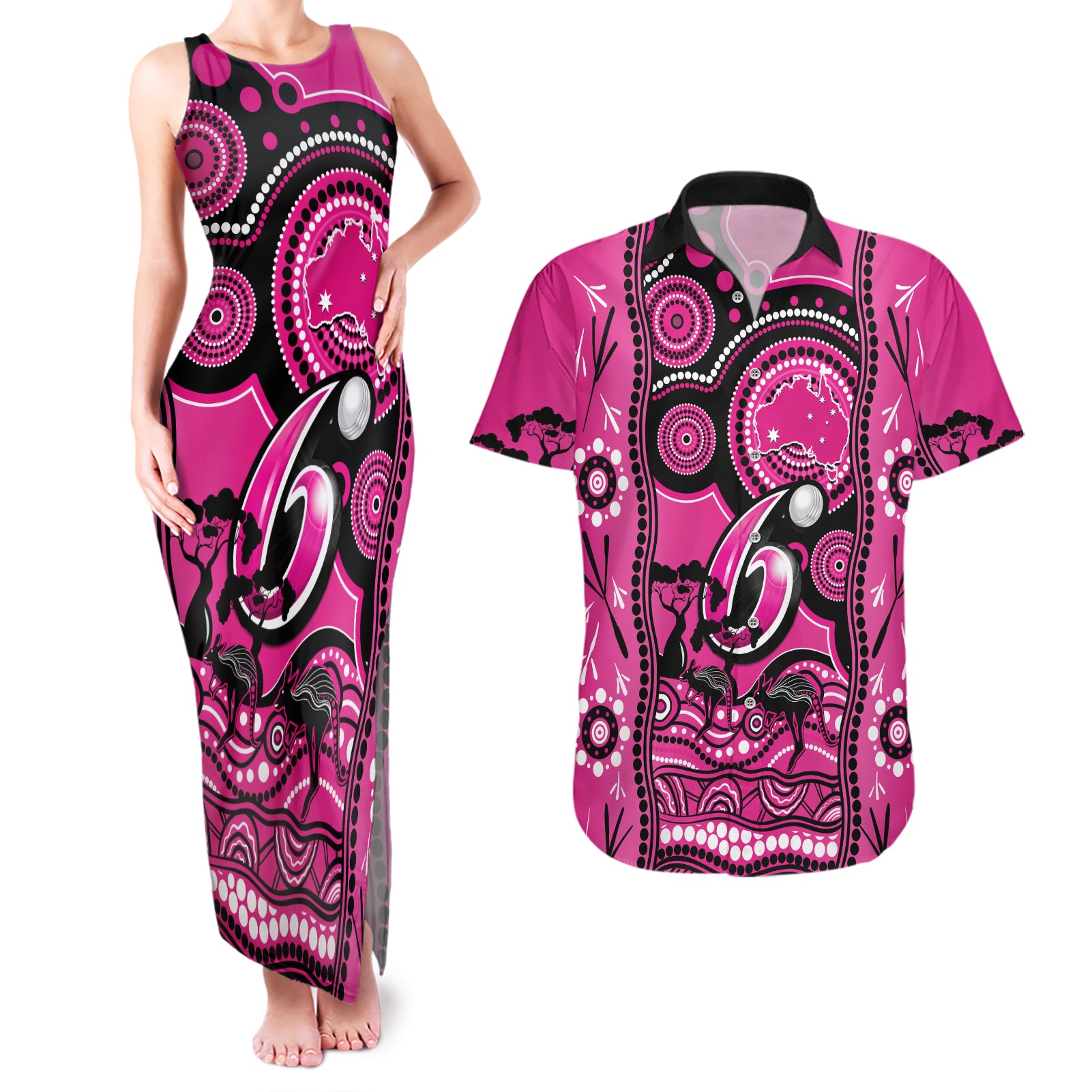 custom-sydney-sixers-cricket-couples-matching-tank-maxi-dress-and-hawaiian-shirt-happy-australia-day-aboriginal-art