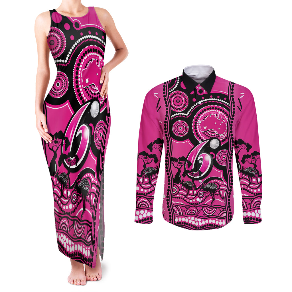 custom-sydney-sixers-cricket-couples-matching-tank-maxi-dress-and-long-sleeve-button-shirt-happy-australia-day-aboriginal-art