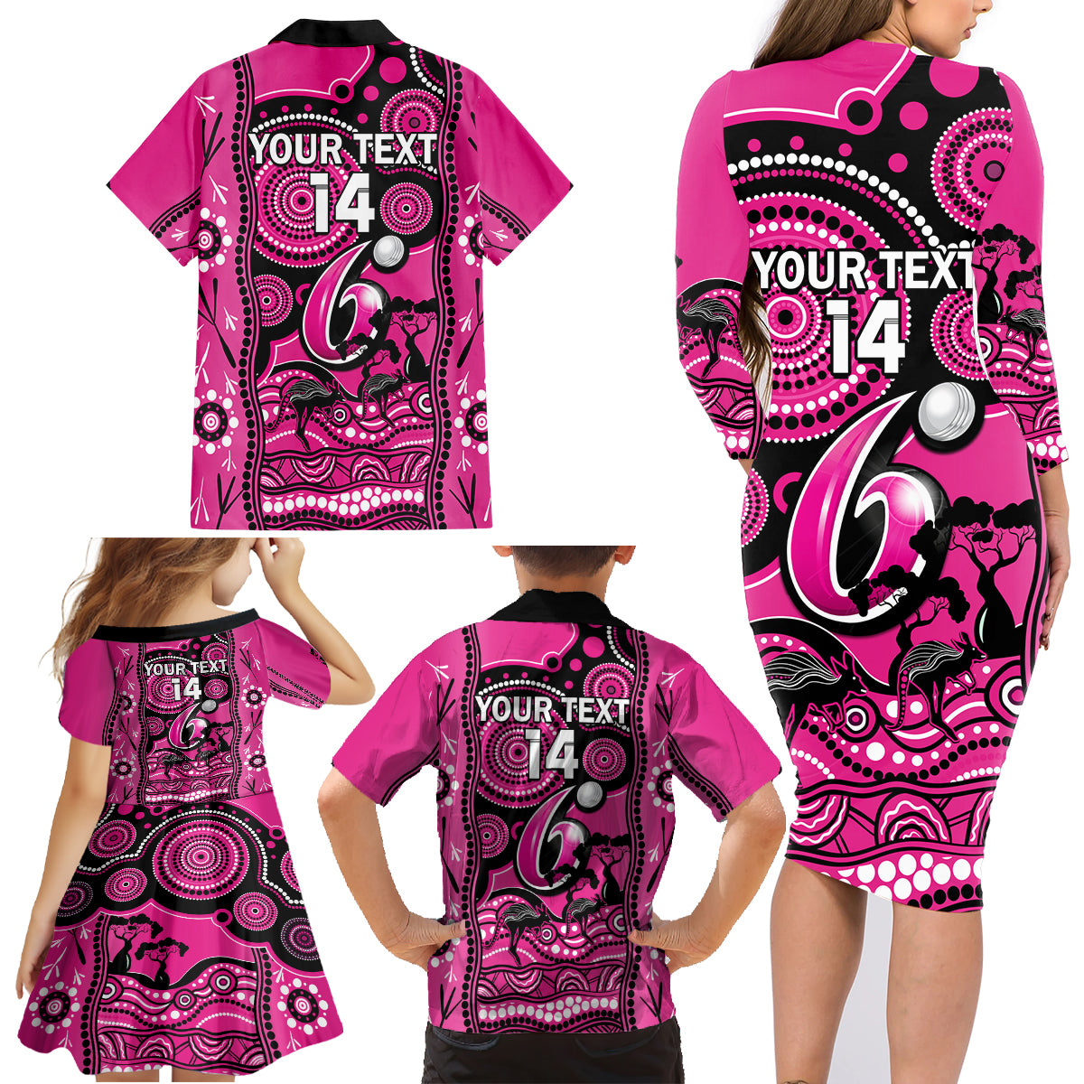 custom-sydney-sixers-cricket-family-matching-long-sleeve-bodycon-dress-and-hawaiian-shirt-happy-australia-day-aboriginal-art