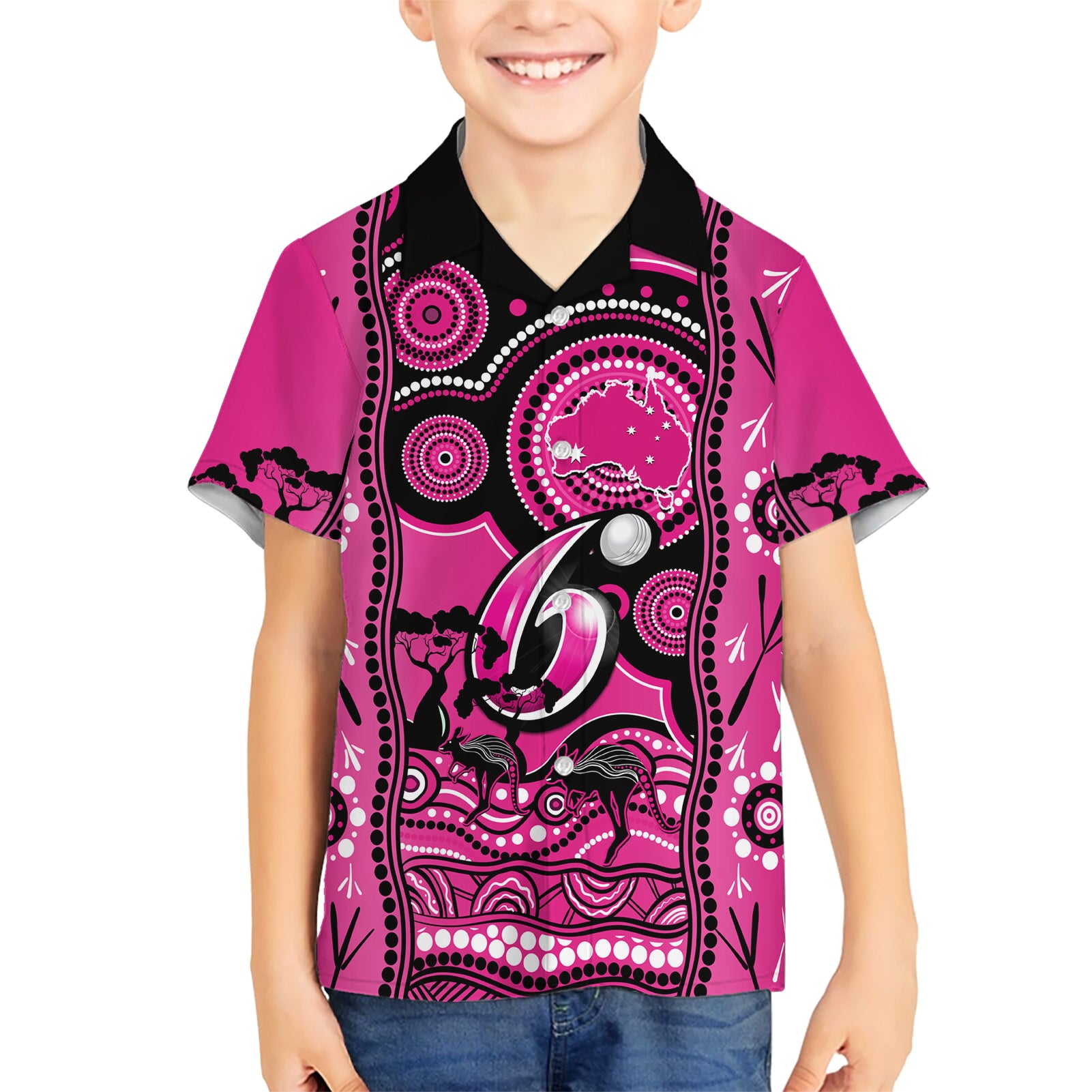 custom-sydney-sixers-cricket-family-matching-short-sleeve-bodycon-dress-and-hawaiian-shirt-happy-australia-day-aboriginal-art