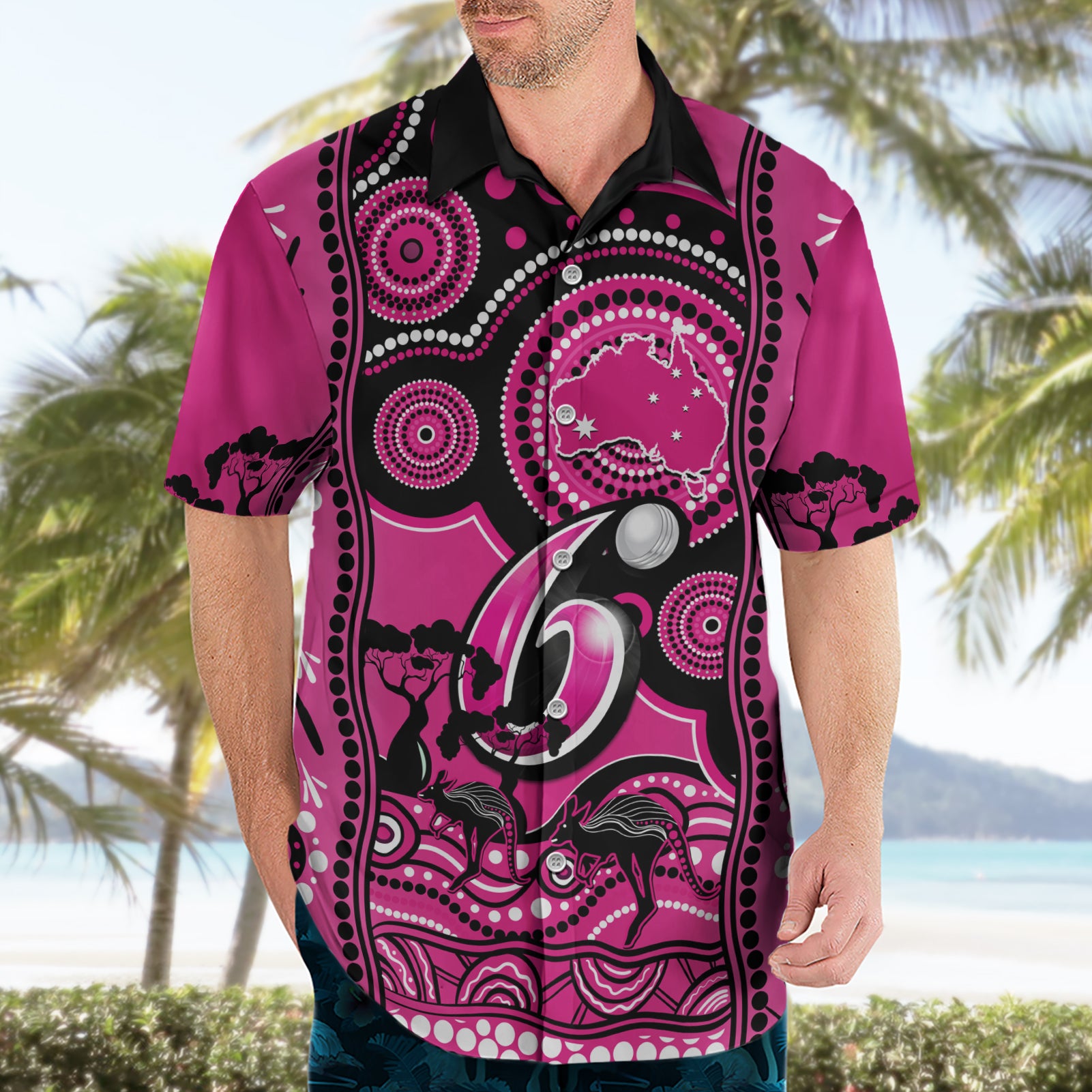 Custom Sydney Sixers Cricket Hawaiian Shirt Happy Australia Day Aboriginal Art - Vibe Hoodie Shop