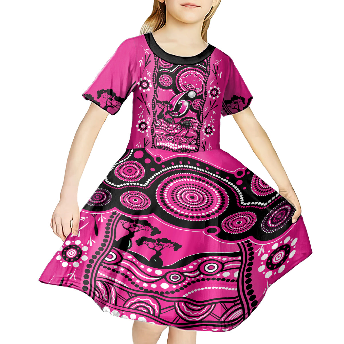 Custom Sydney Sixers Cricket Kid Short Sleeve Dress Happy Australia Day Aboriginal Art - Vibe Hoodie Shop