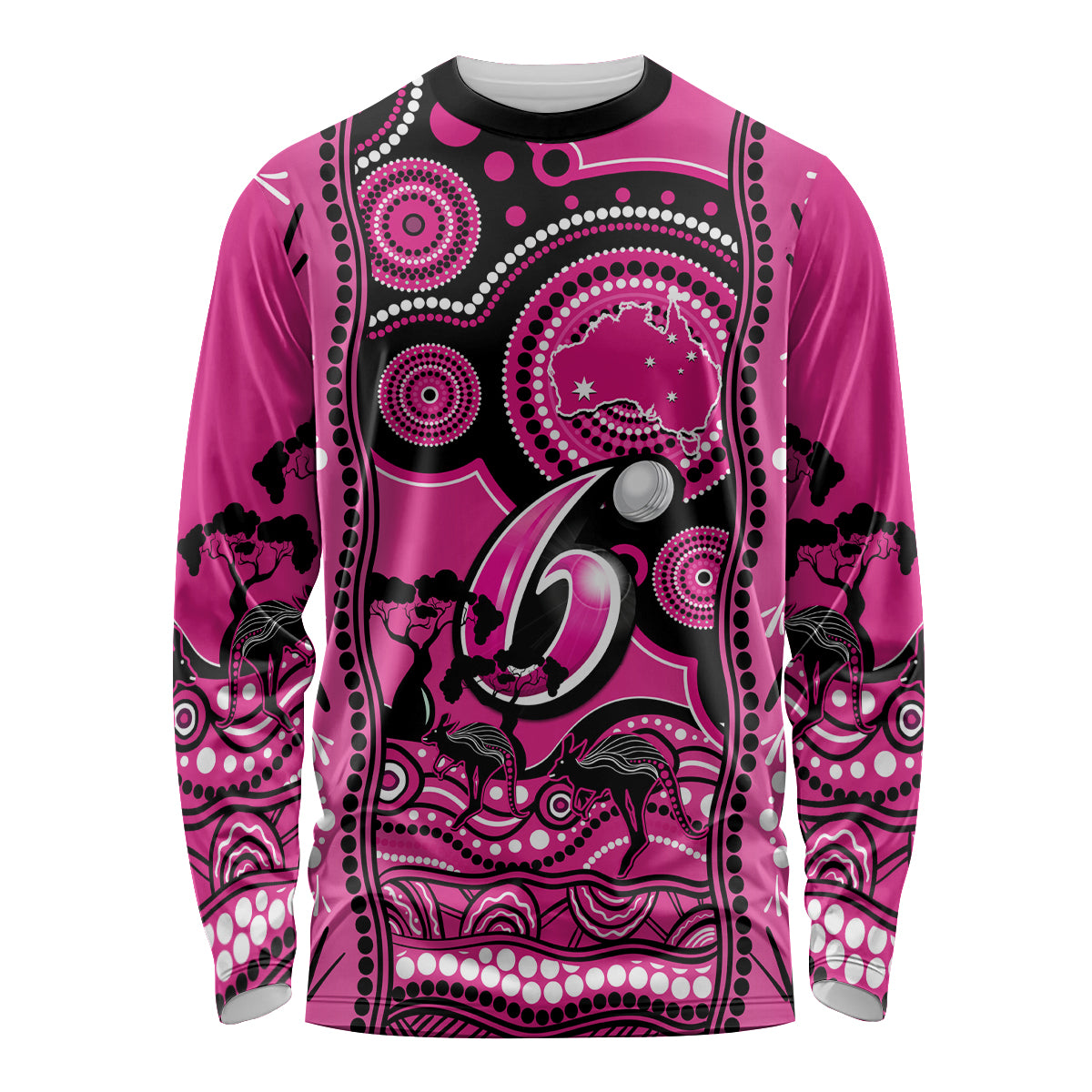 Custom Sydney Sixers Cricket Long Sleeve Shirt Happy Australia Day Aboriginal Art - Vibe Hoodie Shop