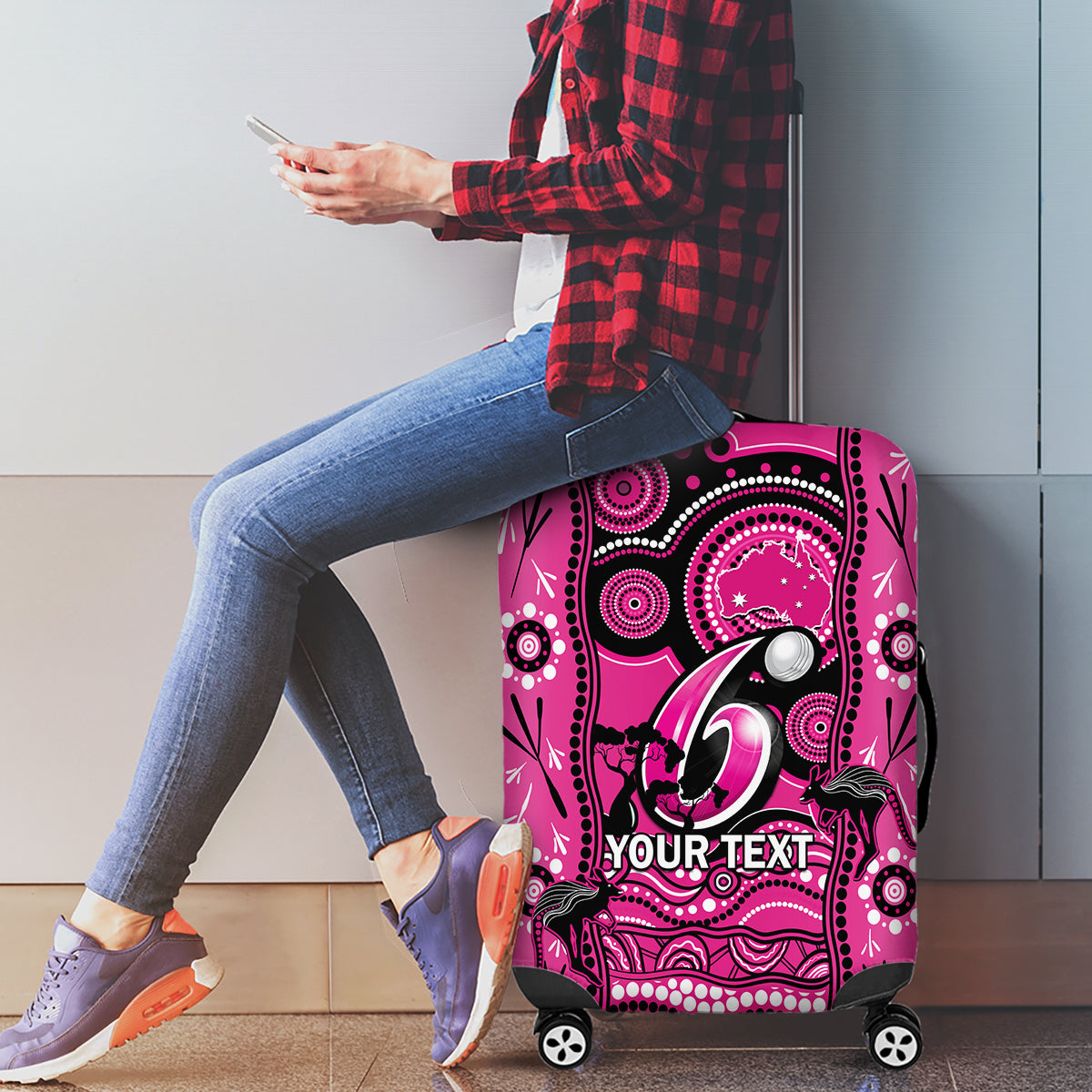 Custom Sydney Sixers Cricket Luggage Cover Happy Australia Day Aboriginal Art - Vibe Hoodie Shop