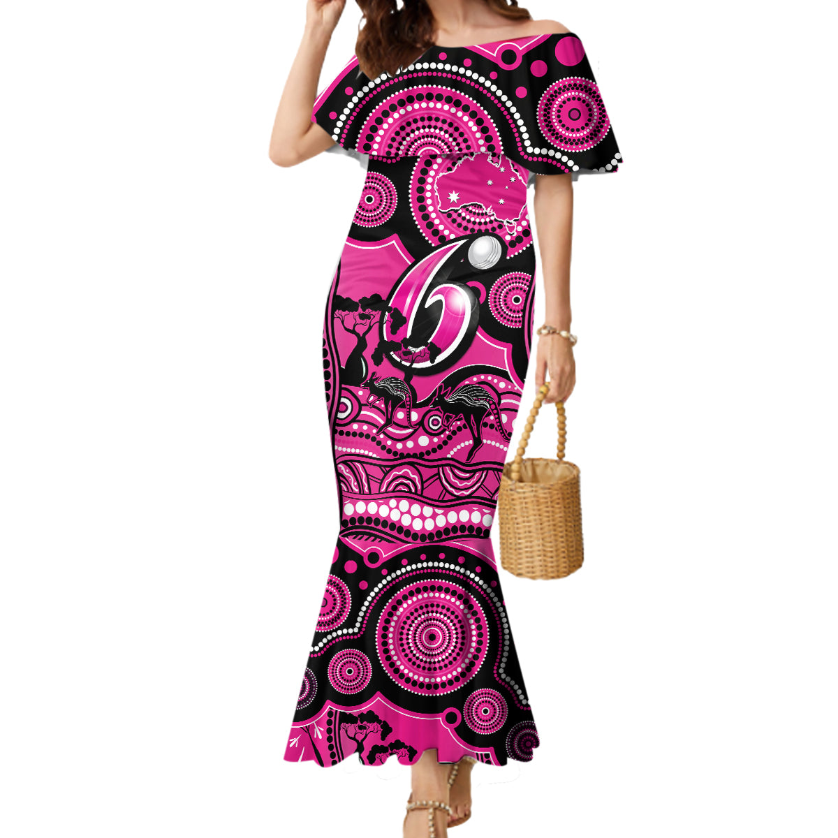 custom-sydney-sixers-cricket-mermaid-dress-happy-australia-day-aboriginal-art