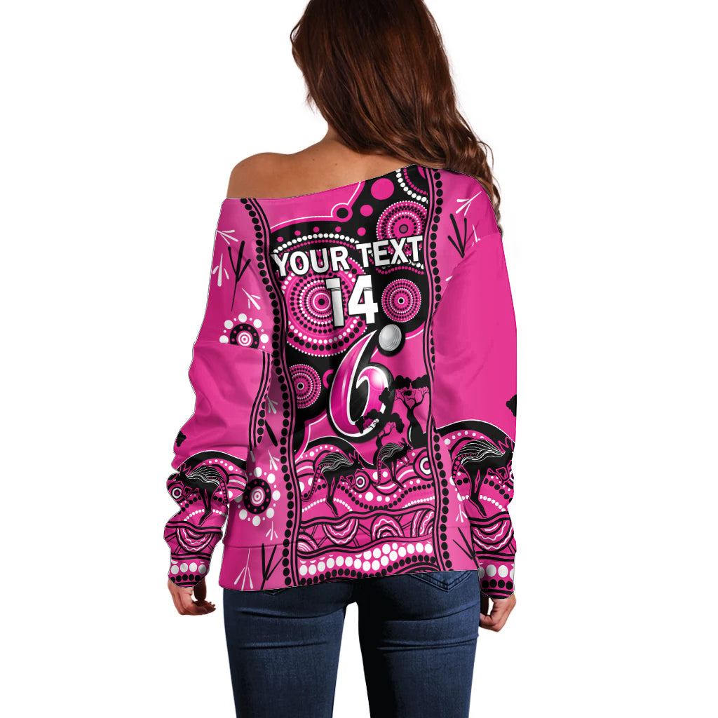 Custom Sydney Sixers Cricket Off Shoulder Sweater Happy Australia Day Aboriginal Art - Vibe Hoodie Shop