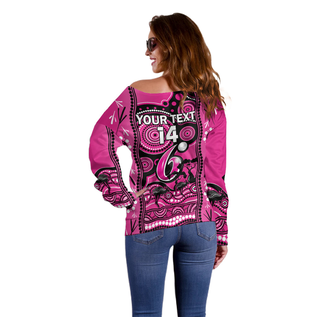 Custom Sydney Sixers Cricket Off Shoulder Sweater Happy Australia Day Aboriginal Art - Vibe Hoodie Shop