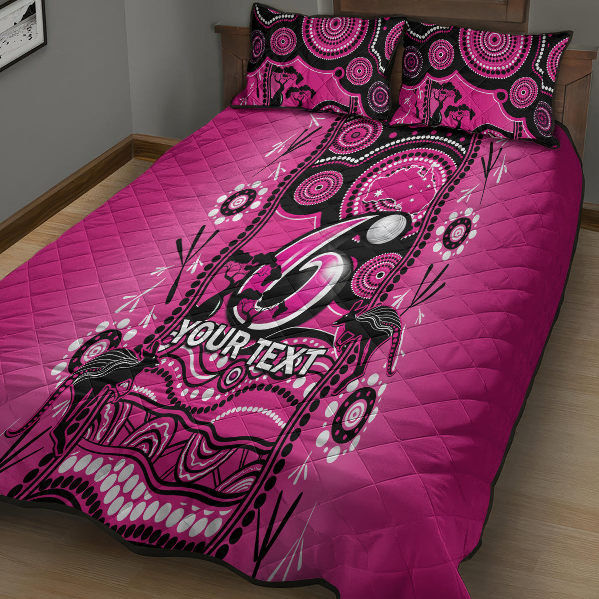 Custom Sydney Sixers Cricket Quilt Bed Set Happy Australia Day Aboriginal Art - Vibe Hoodie Shop