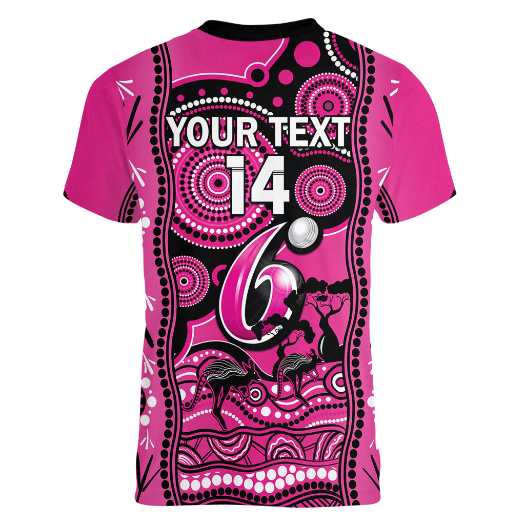 Custom Sydney Sixers Cricket Women V Neck T Shirt Happy Australia Day Aboriginal Art - Vibe Hoodie Shop