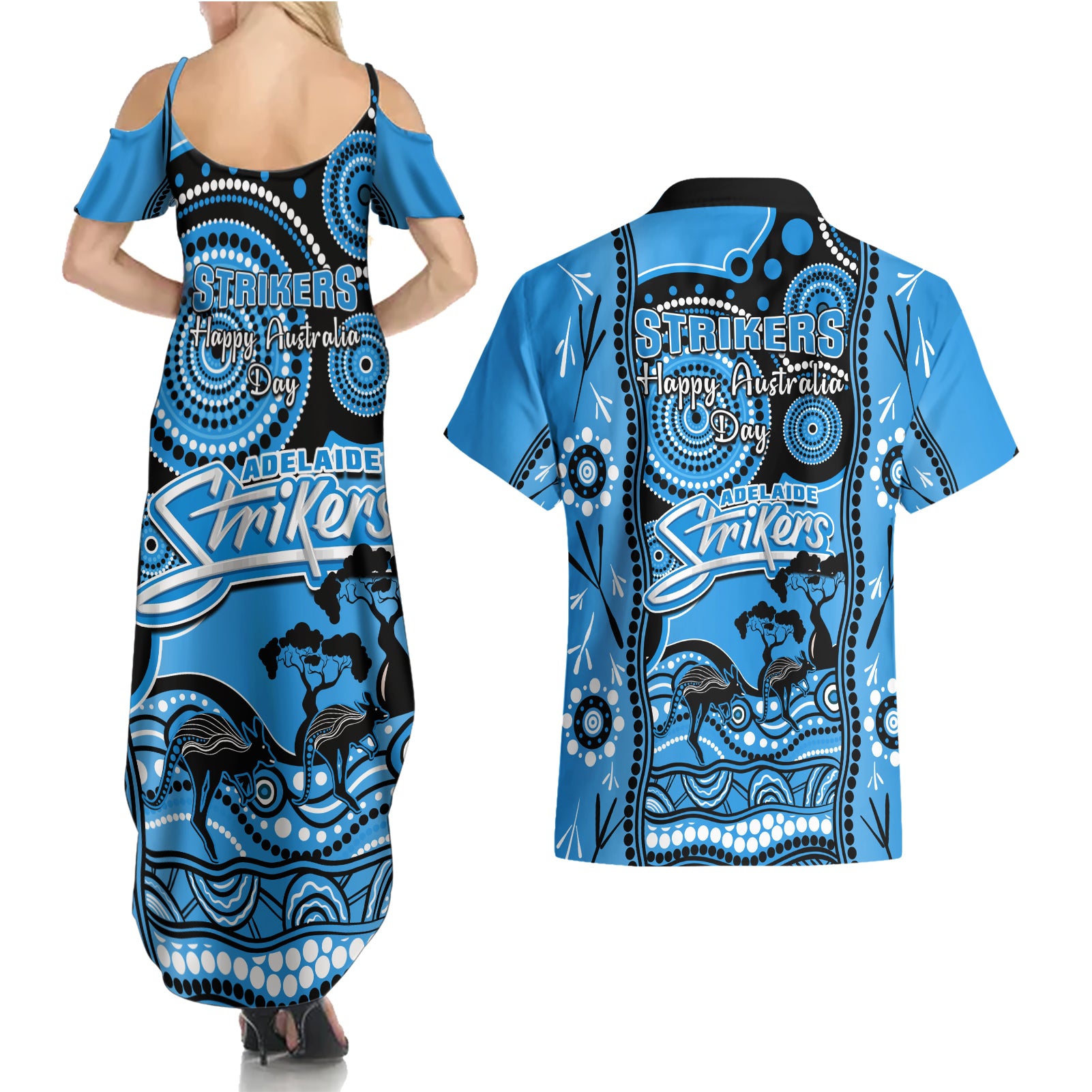 adelaide-strikers-cricket-couples-matching-summer-maxi-dress-and-hawaiian-shirt-happy-australia-day-aboriginal-art