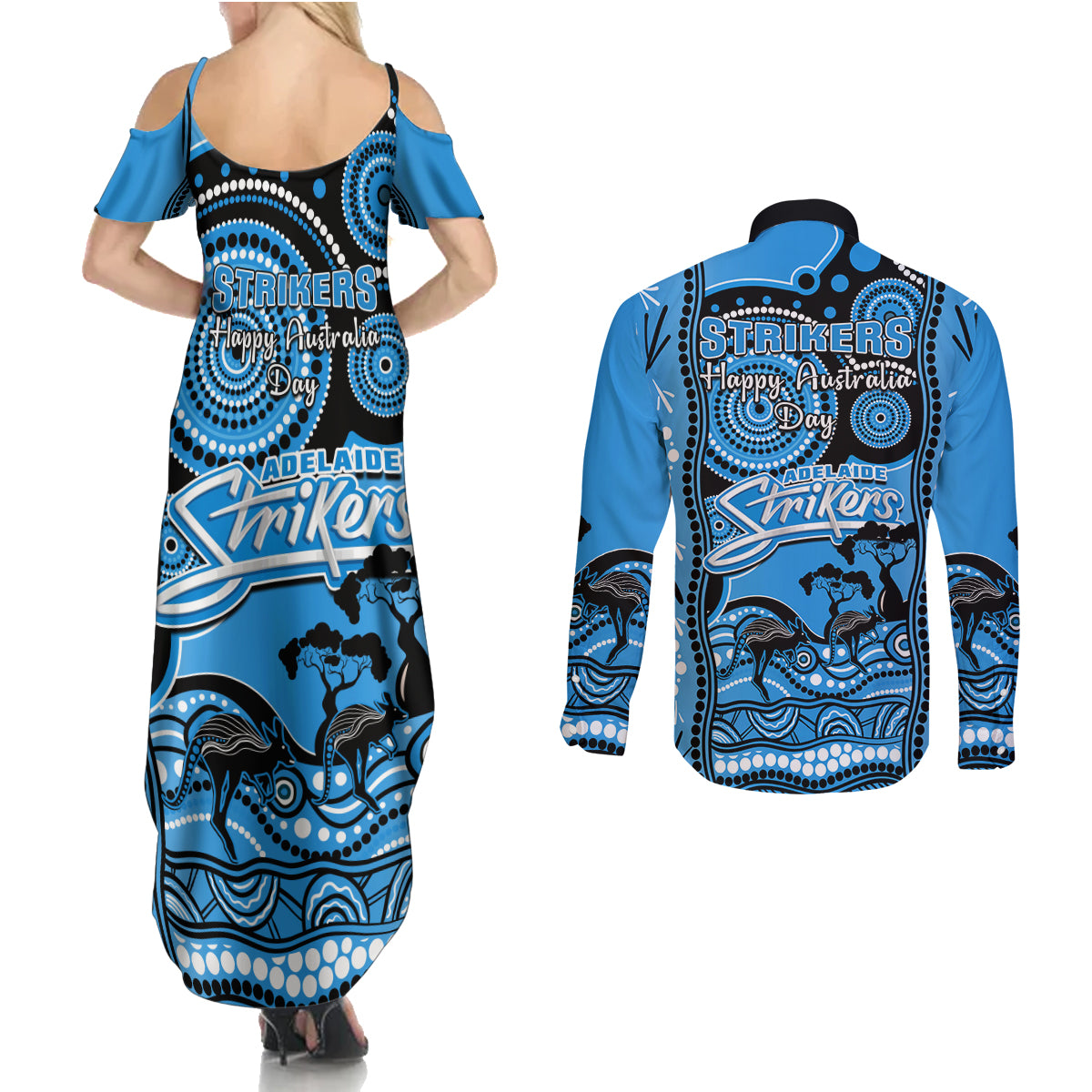 adelaide-strikers-cricket-couples-matching-summer-maxi-dress-and-long-sleeve-button-shirt-happy-australia-day-aboriginal-art