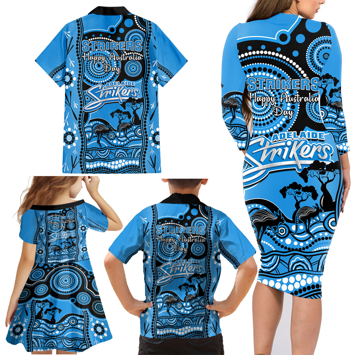 adelaide-strikers-cricket-family-matching-long-sleeve-bodycon-dress-and-hawaiian-shirt-happy-australia-day-aboriginal-art