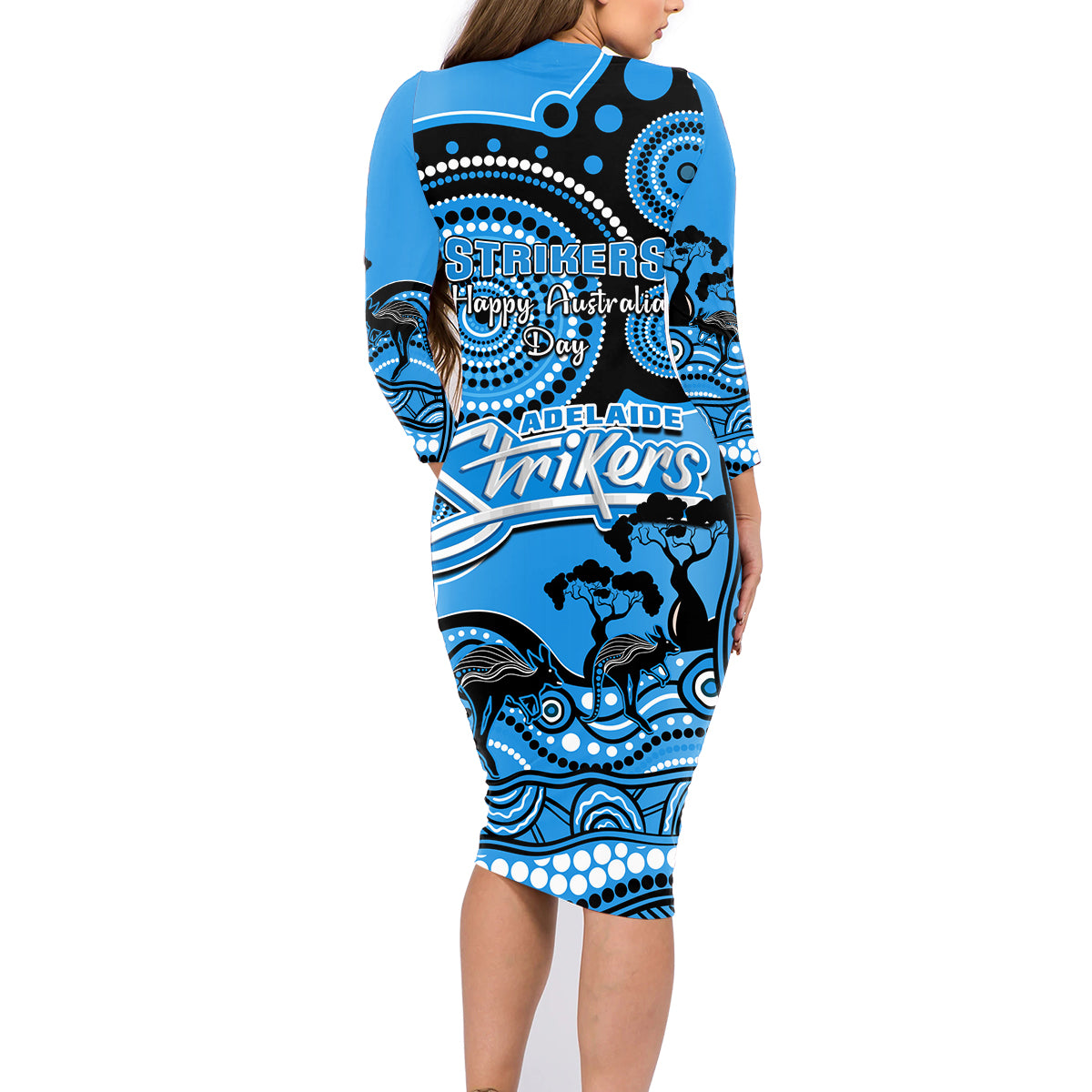 adelaide-strikers-cricket-family-matching-long-sleeve-bodycon-dress-and-hawaiian-shirt-happy-australia-day-aboriginal-art