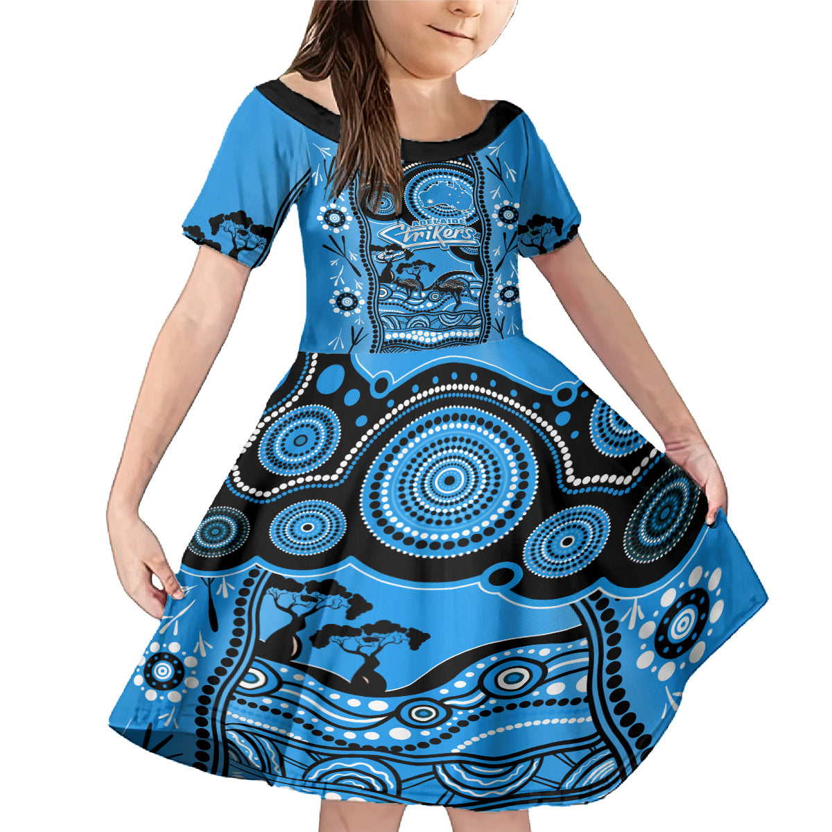 adelaide-strikers-cricket-family-matching-mermaid-dress-and-hawaiian-shirt-happy-australia-day-aboriginal-art