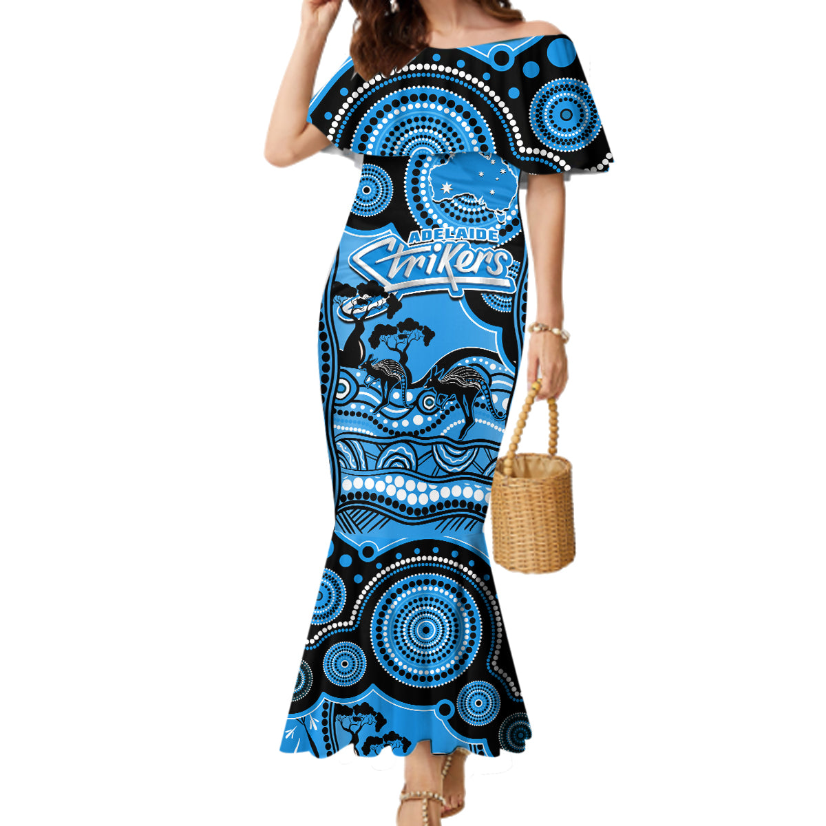 adelaide-strikers-cricket-family-matching-mermaid-dress-and-hawaiian-shirt-happy-australia-day-aboriginal-art