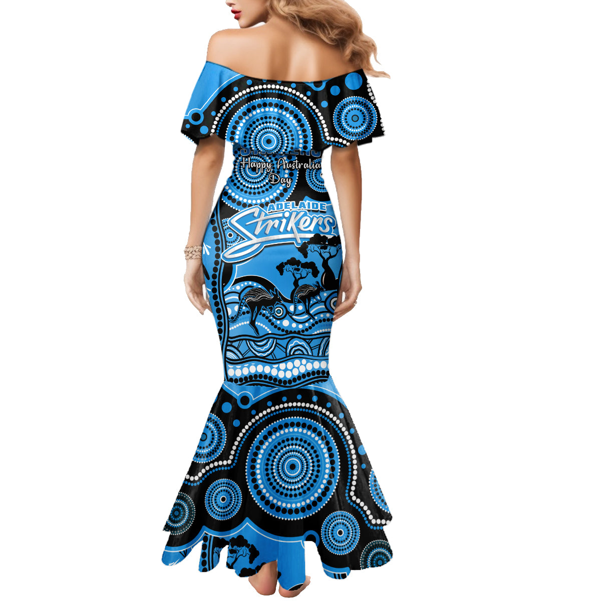 adelaide-strikers-cricket-family-matching-mermaid-dress-and-hawaiian-shirt-happy-australia-day-aboriginal-art