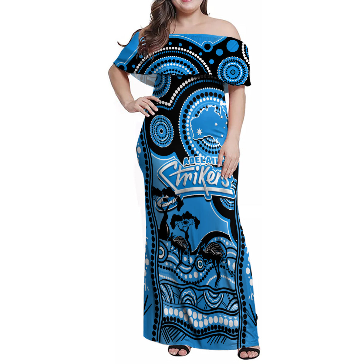 adelaide-strikers-cricket-family-matching-off-shoulder-maxi-dress-and-hawaiian-shirt-happy-australia-day-aboriginal-art