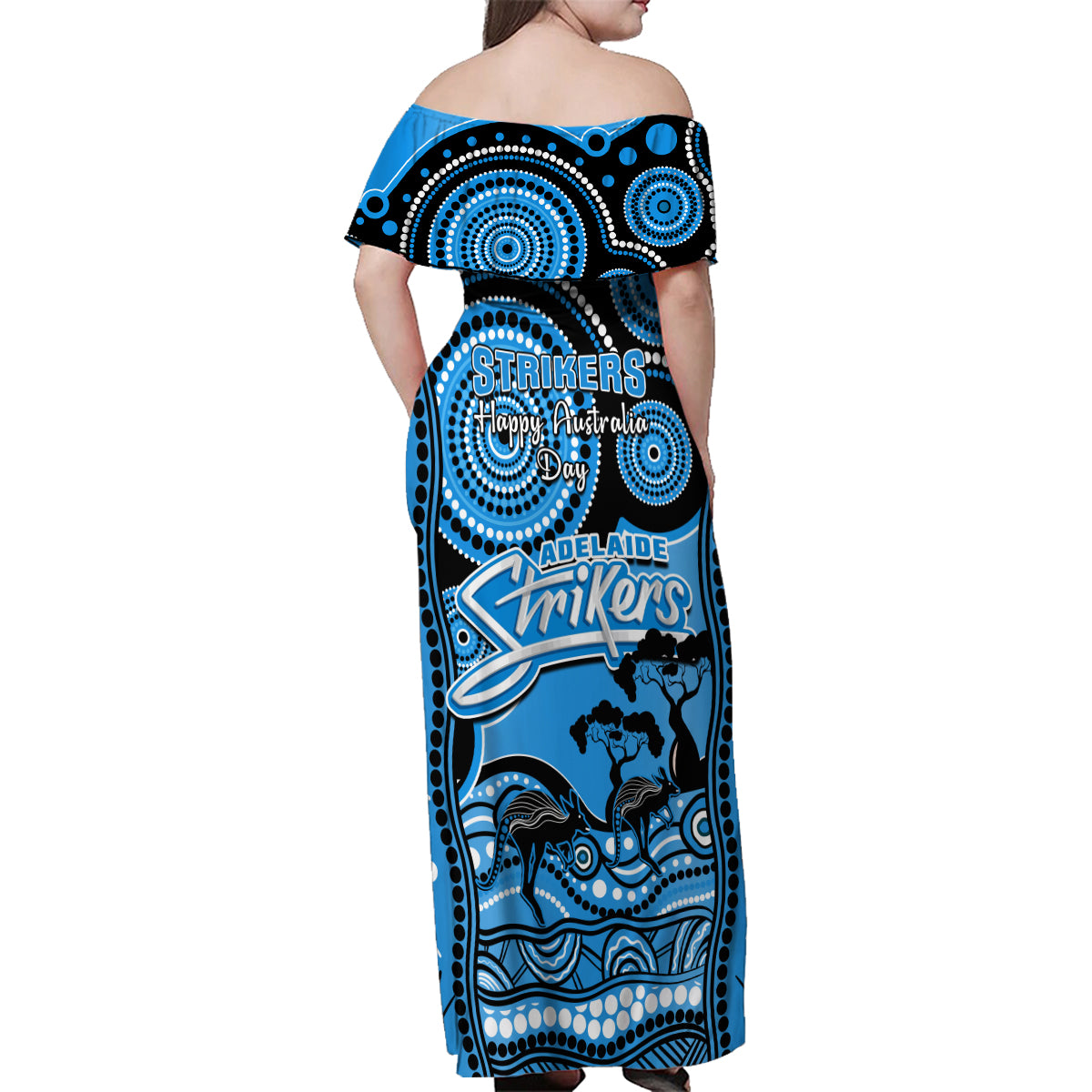 adelaide-strikers-cricket-family-matching-off-shoulder-maxi-dress-and-hawaiian-shirt-happy-australia-day-aboriginal-art