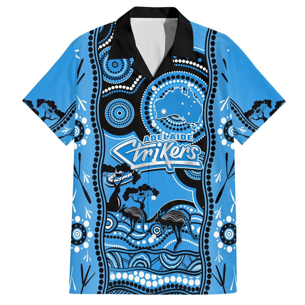 adelaide-strikers-cricket-family-matching-off-shoulder-short-dress-and-hawaiian-shirt-happy-australia-day-aboriginal-art