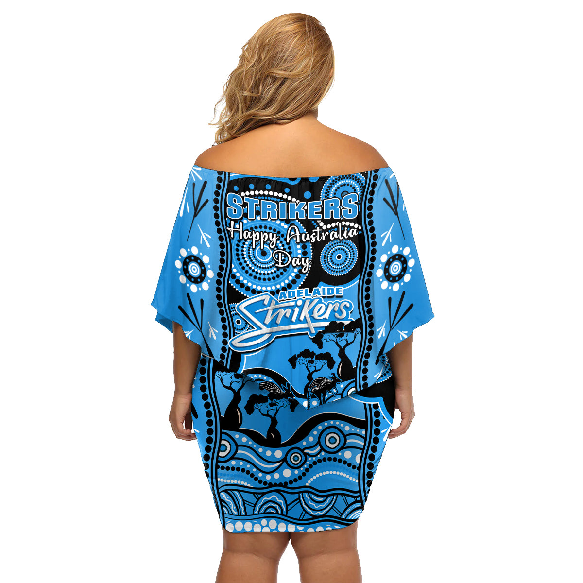 adelaide-strikers-cricket-family-matching-off-shoulder-short-dress-and-hawaiian-shirt-happy-australia-day-aboriginal-art