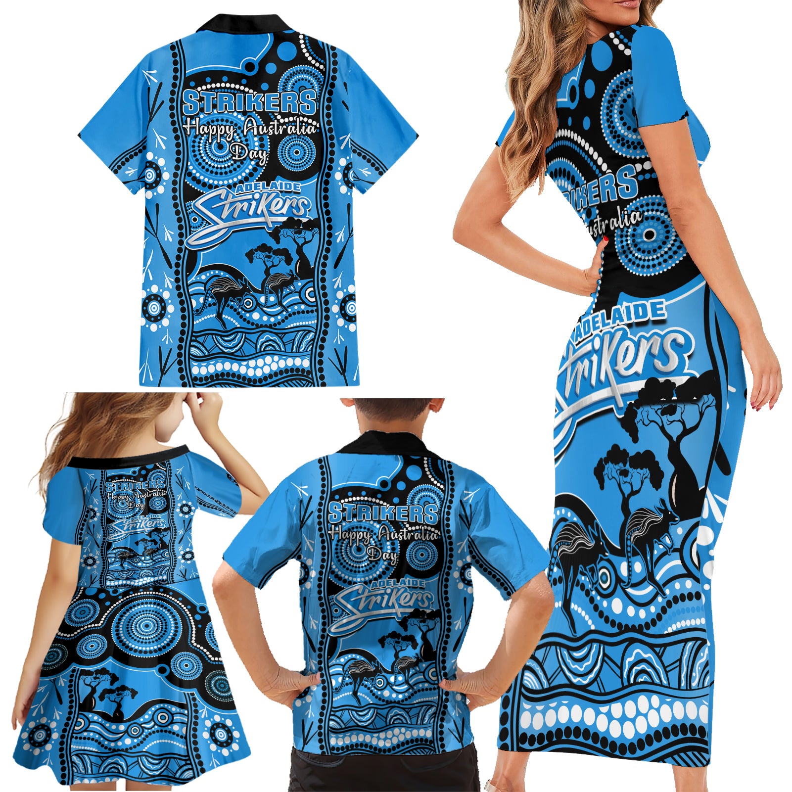 adelaide-strikers-cricket-family-matching-short-sleeve-bodycon-dress-and-hawaiian-shirt-happy-australia-day-aboriginal-art