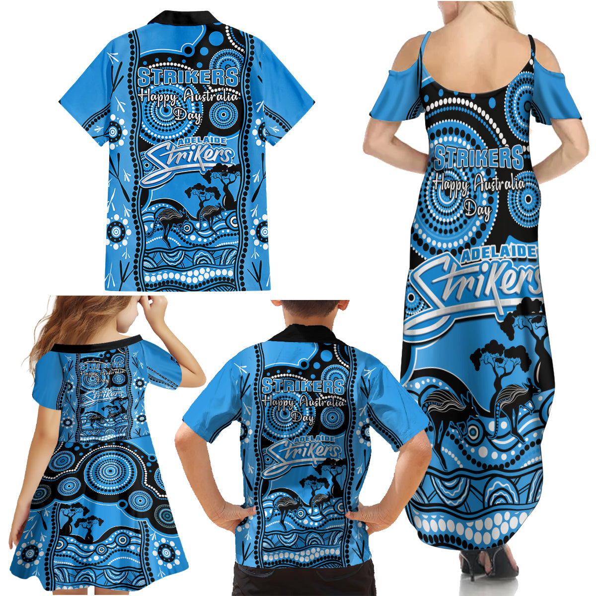 adelaide-strikers-cricket-family-matching-summer-maxi-dress-and-hawaiian-shirt-happy-australia-day-aboriginal-art