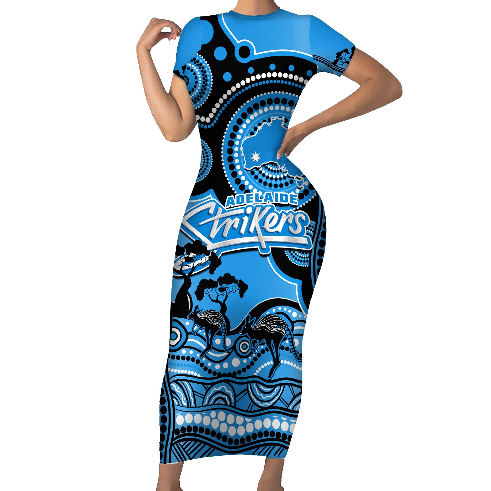 adelaide-strikers-cricket-short-sleeve-bodycon-dress-happy-australia-day-aboriginal-art