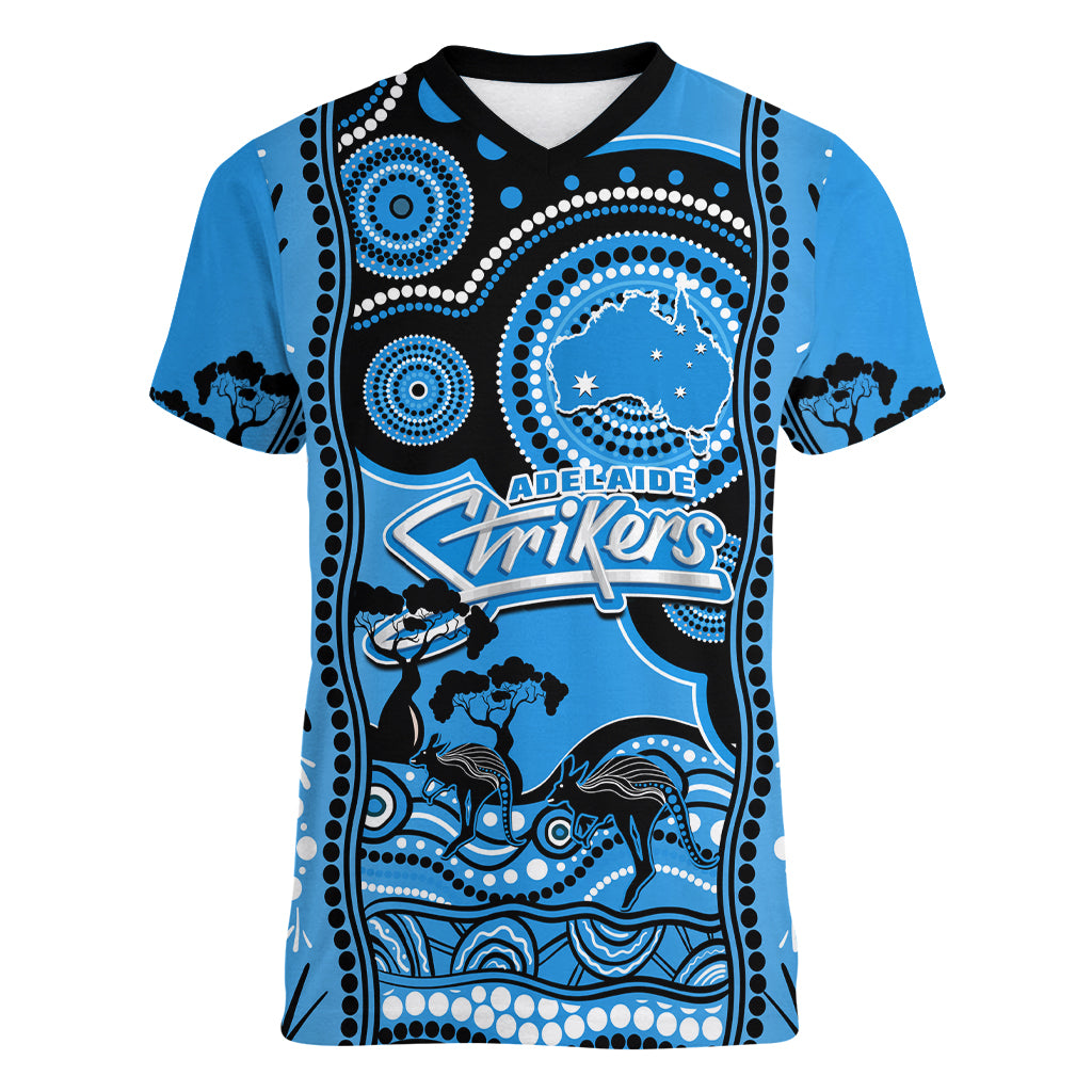 Adelaide Strikers Cricket Women V Neck T Shirt Happy Australia Day Aboriginal Art - Vibe Hoodie Shop