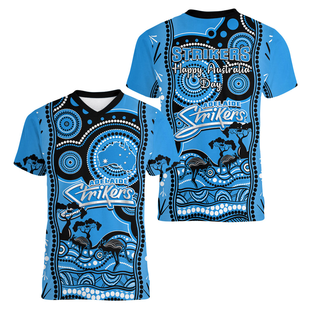 Adelaide Strikers Cricket Women V Neck T Shirt Happy Australia Day Aboriginal Art - Vibe Hoodie Shop