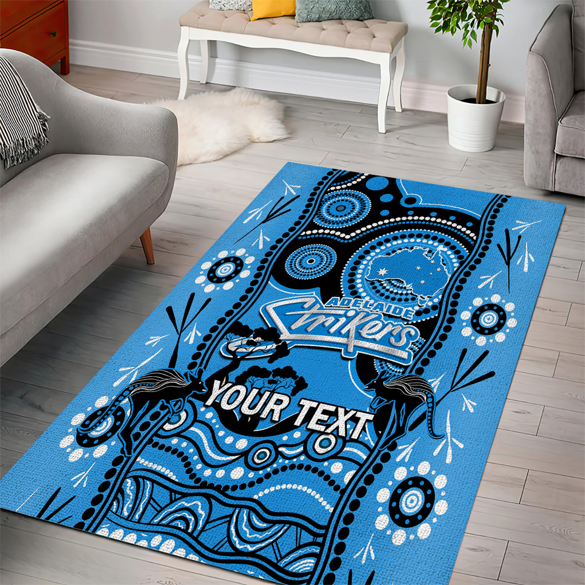 Custom Adelaide Strikers Cricket Area Rug Happy Australia Day Aboriginal Art - Vibe Hoodie Shop