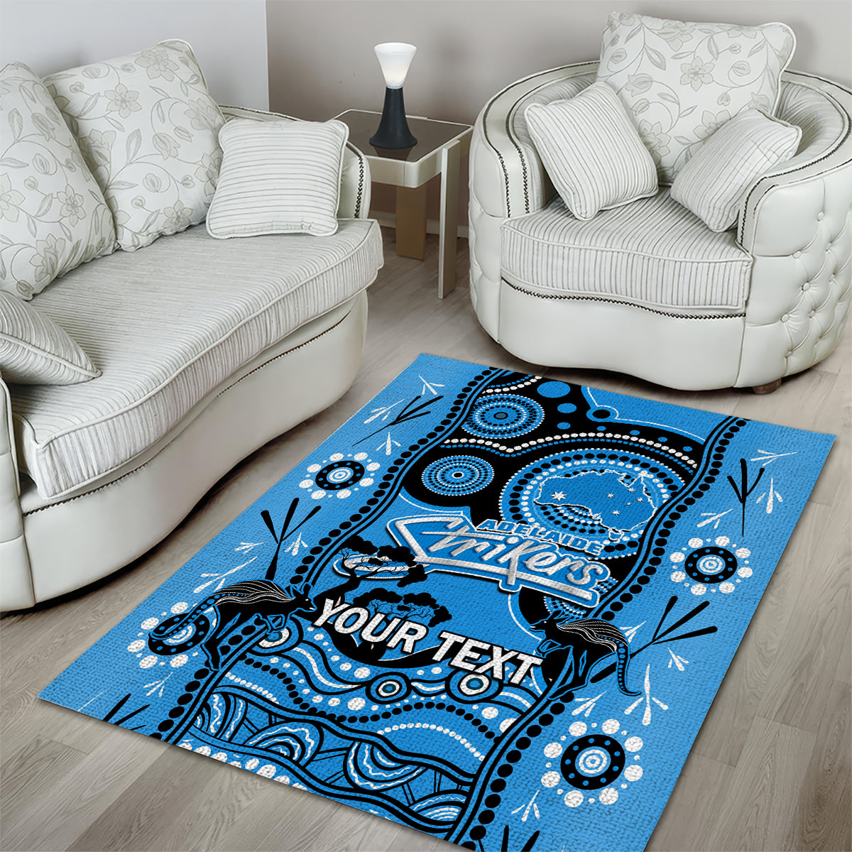 Custom Adelaide Strikers Cricket Area Rug Happy Australia Day Aboriginal Art - Vibe Hoodie Shop