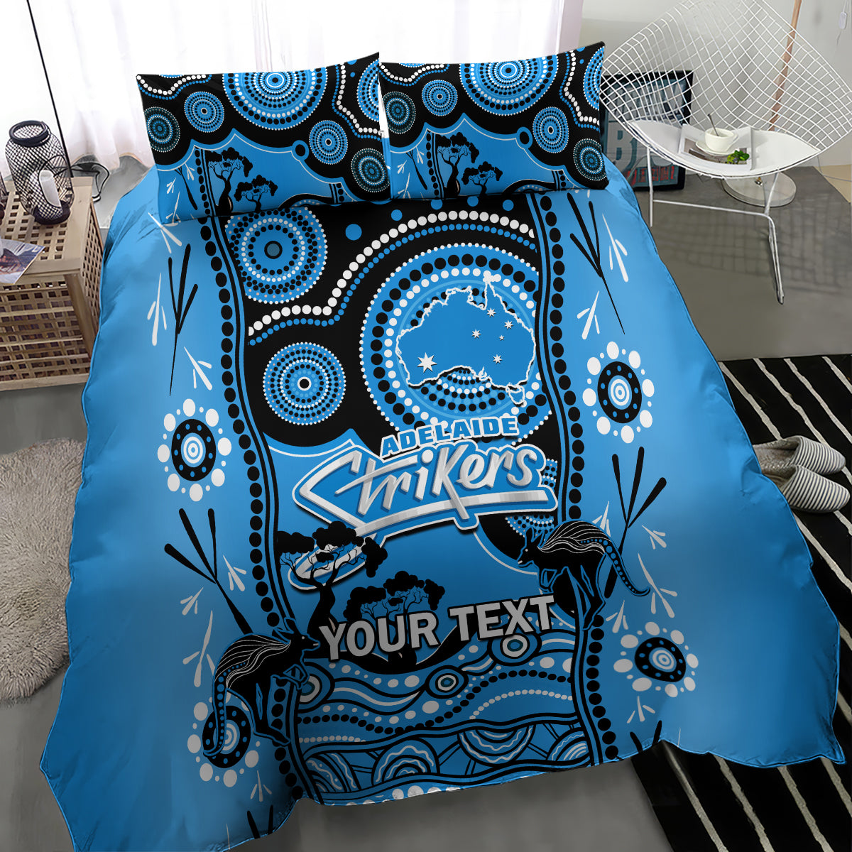 Custom Adelaide Strikers Cricket Bedding Set Happy Australia Day Aboriginal Art - Vibe Hoodie Shop