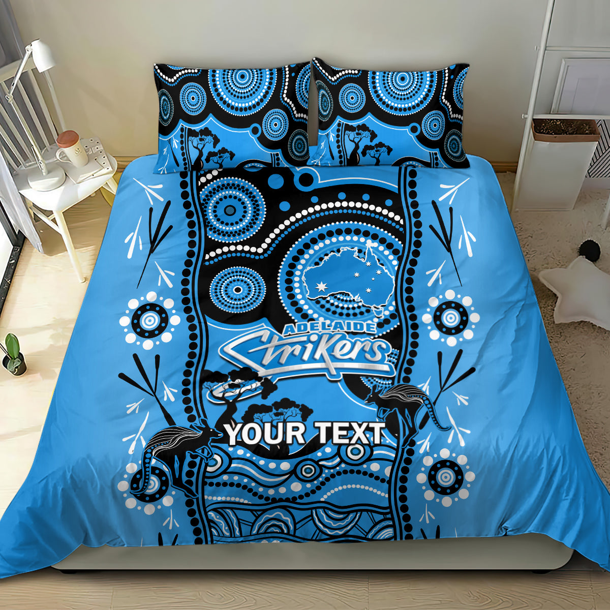 Custom Adelaide Strikers Cricket Bedding Set Happy Australia Day Aboriginal Art - Vibe Hoodie Shop