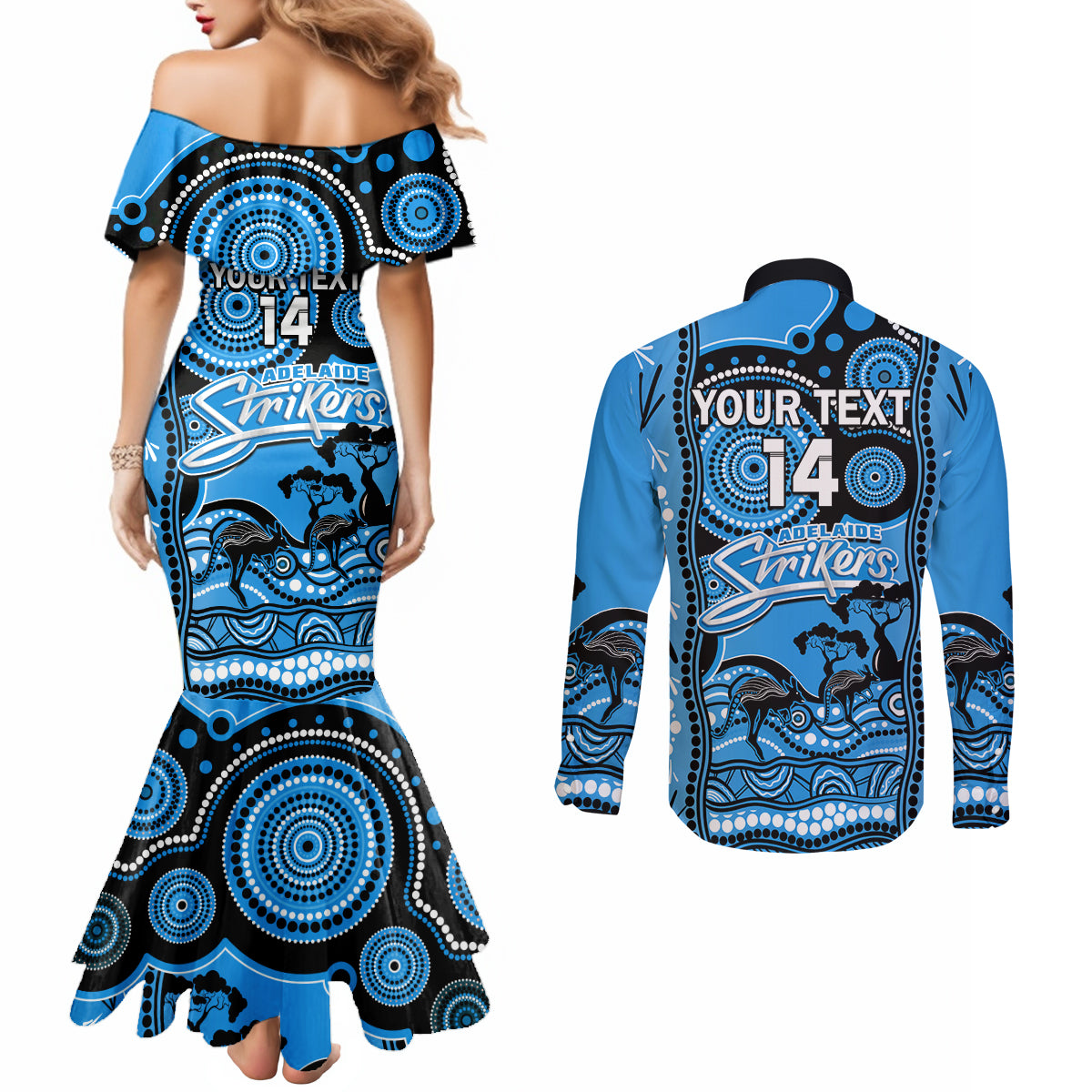 custom-adelaide-strikers-cricket-couples-matching-mermaid-dress-and-long-sleeve-button-shirt-happy-australia-day-aboriginal-art