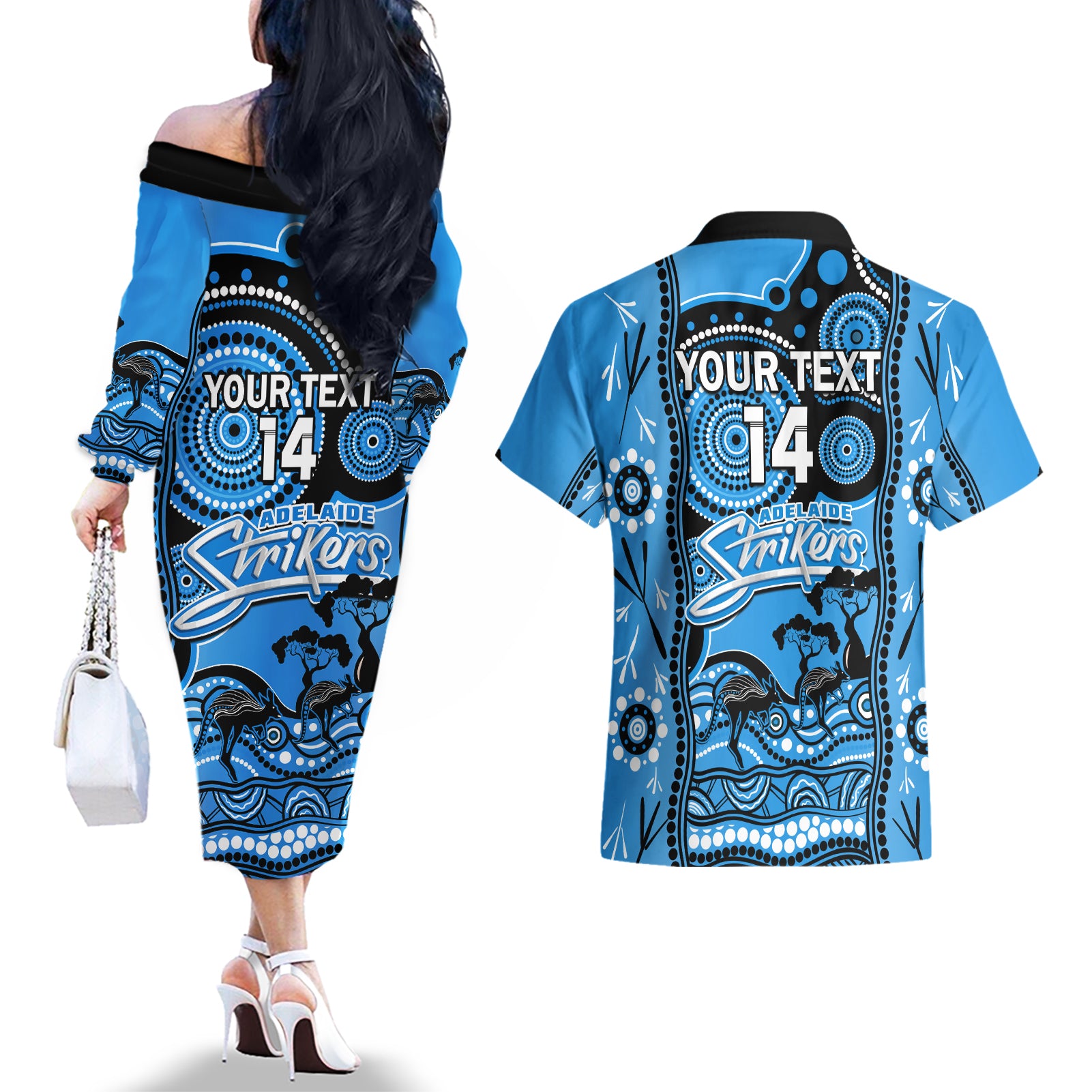 custom-adelaide-strikers-cricket-couples-matching-off-the-shoulder-long-sleeve-dress-and-hawaiian-shirt-happy-australia-day-aboriginal-art