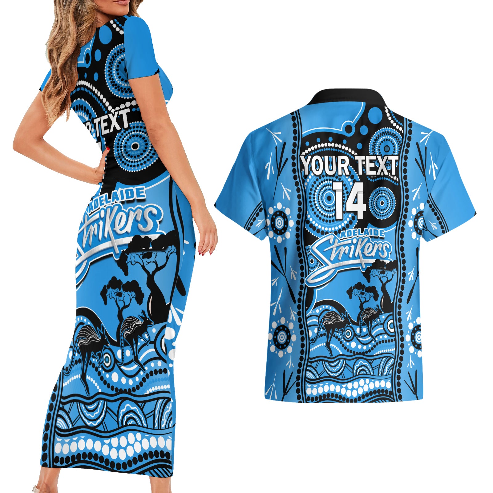 custom-adelaide-strikers-cricket-couples-matching-short-sleeve-bodycon-dress-and-hawaiian-shirt-happy-australia-day-aboriginal-art