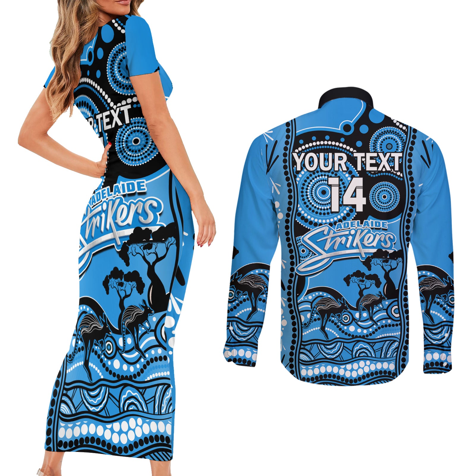 custom-adelaide-strikers-cricket-couples-matching-short-sleeve-bodycon-dress-and-long-sleeve-button-shirt-happy-australia-day-aboriginal-art