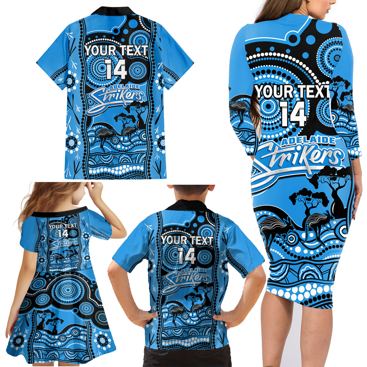 custom-adelaide-strikers-cricket-family-matching-long-sleeve-bodycon-dress-and-hawaiian-shirt-happy-australia-day-aboriginal-art