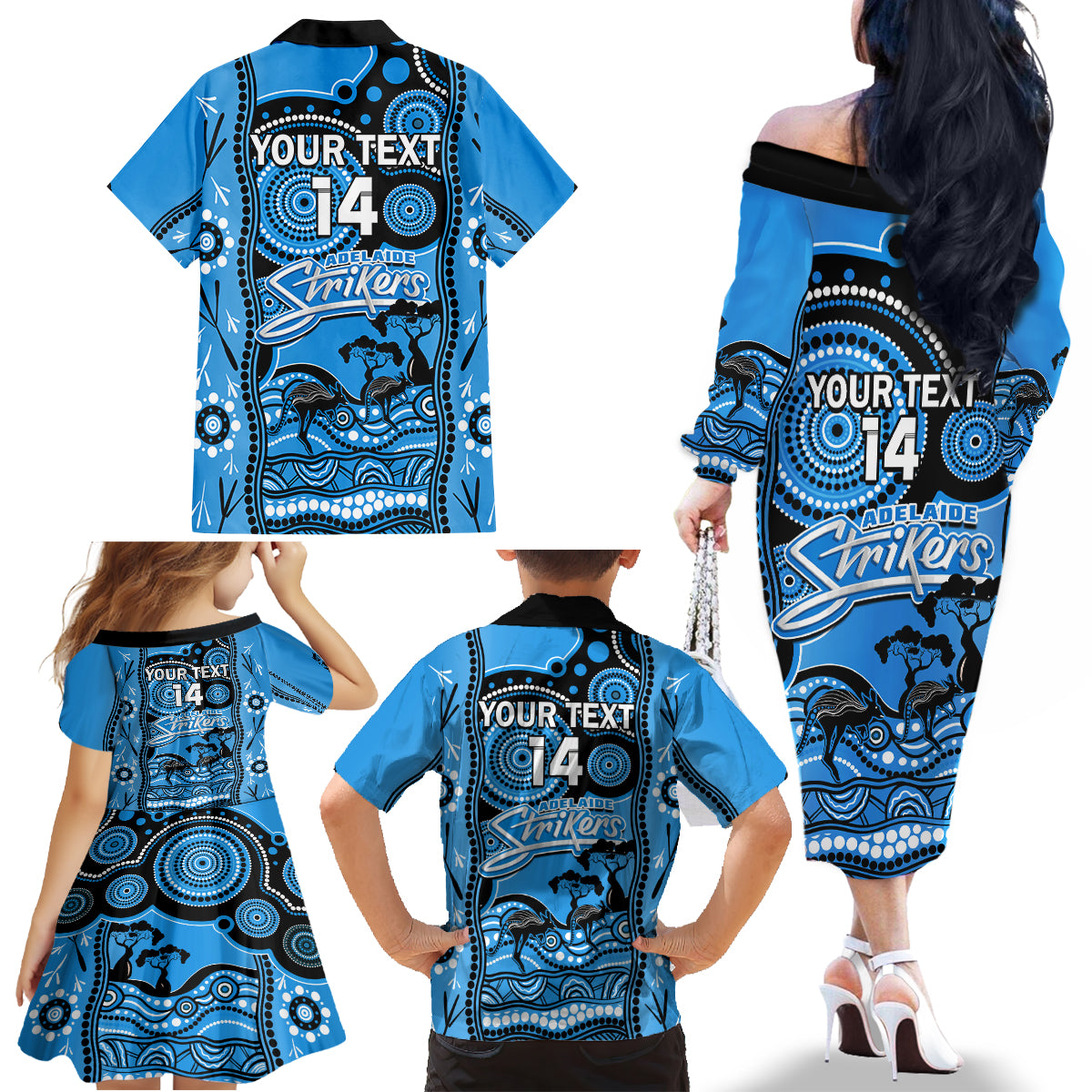 custom-adelaide-strikers-cricket-family-matching-off-shoulder-long-sleeve-dress-and-hawaiian-shirt-happy-australia-day-aboriginal-art