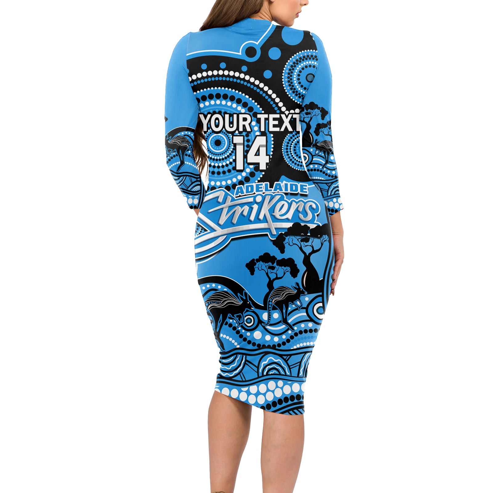 custom-adelaide-strikers-cricket-long-sleeve-bodycon-dress-happy-australia-day-aboriginal-art